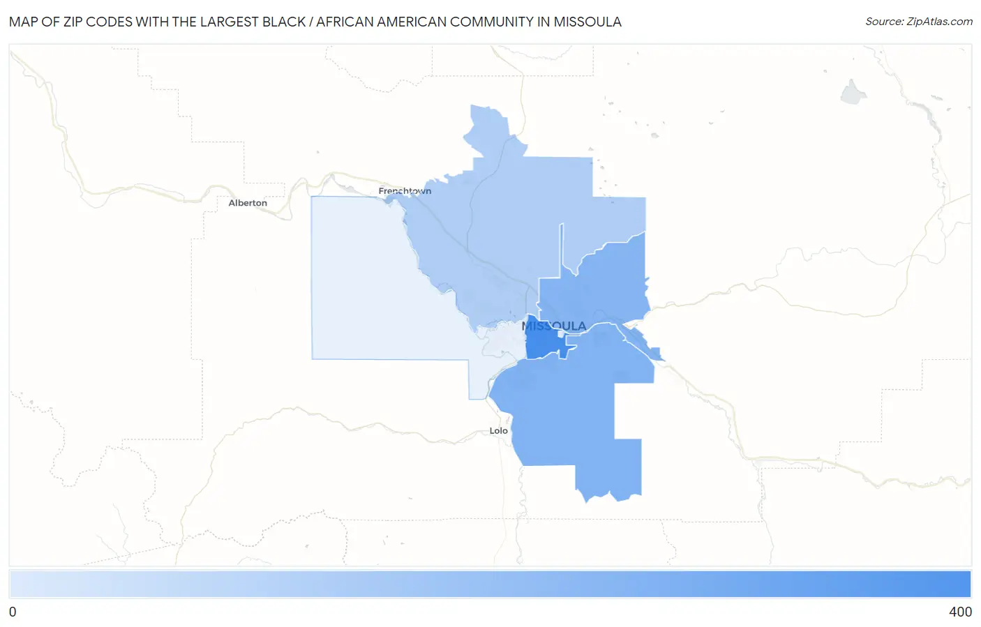 Zip Codes with the Largest Black / African American Community in Missoula Map