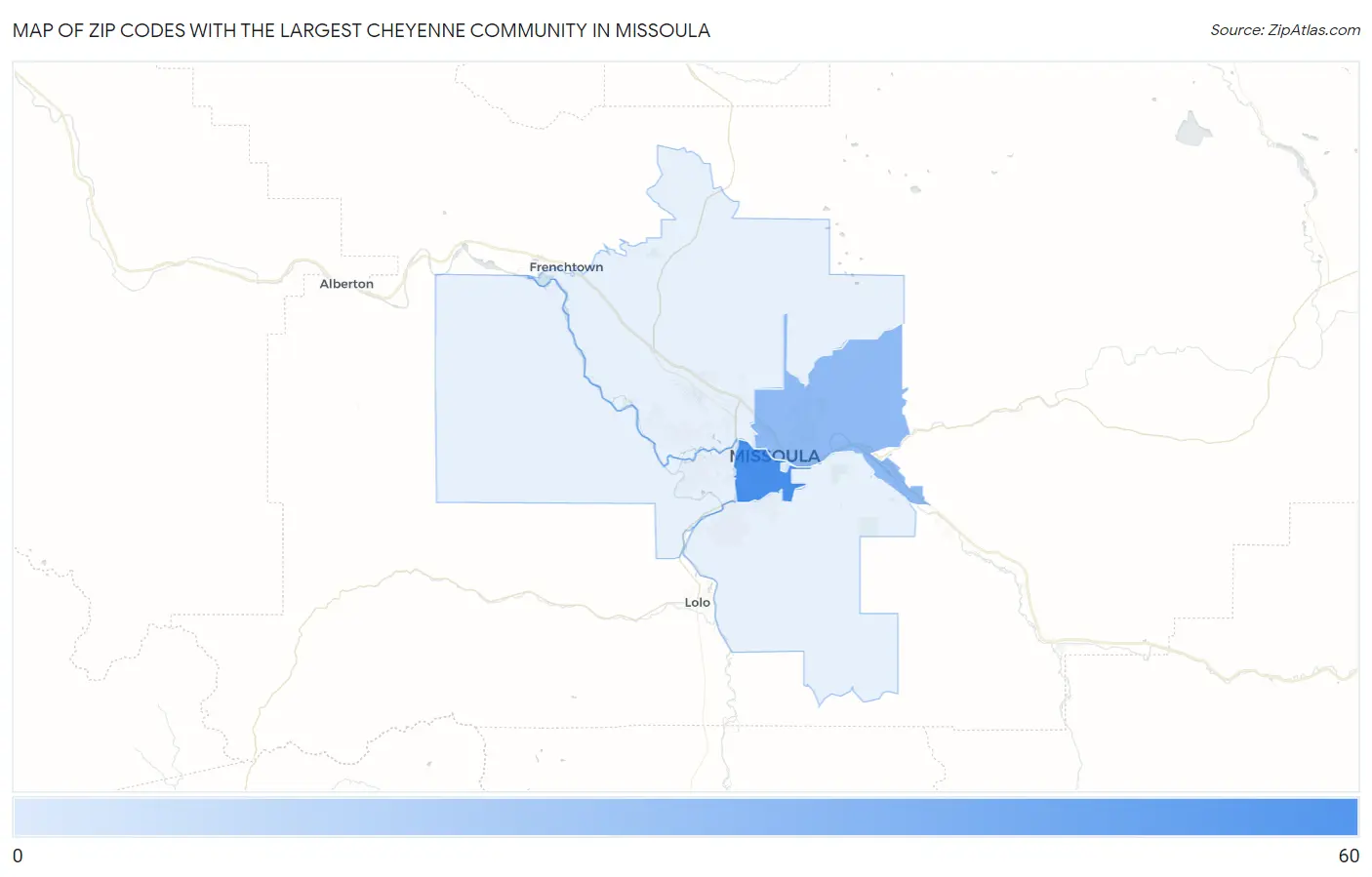 Zip Codes with the Largest Cheyenne Community in Missoula Map