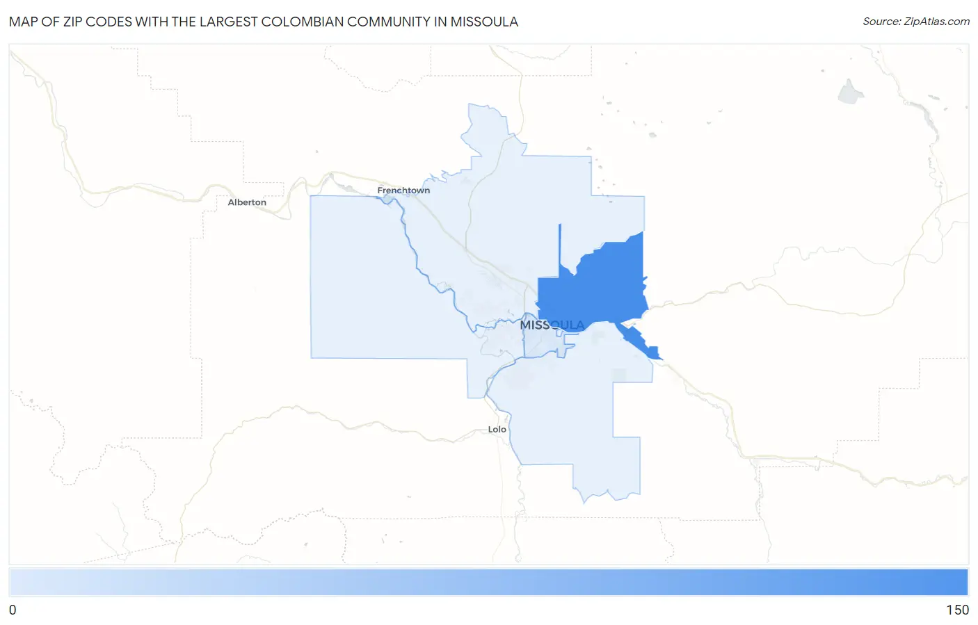 Zip Codes with the Largest Colombian Community in Missoula Map