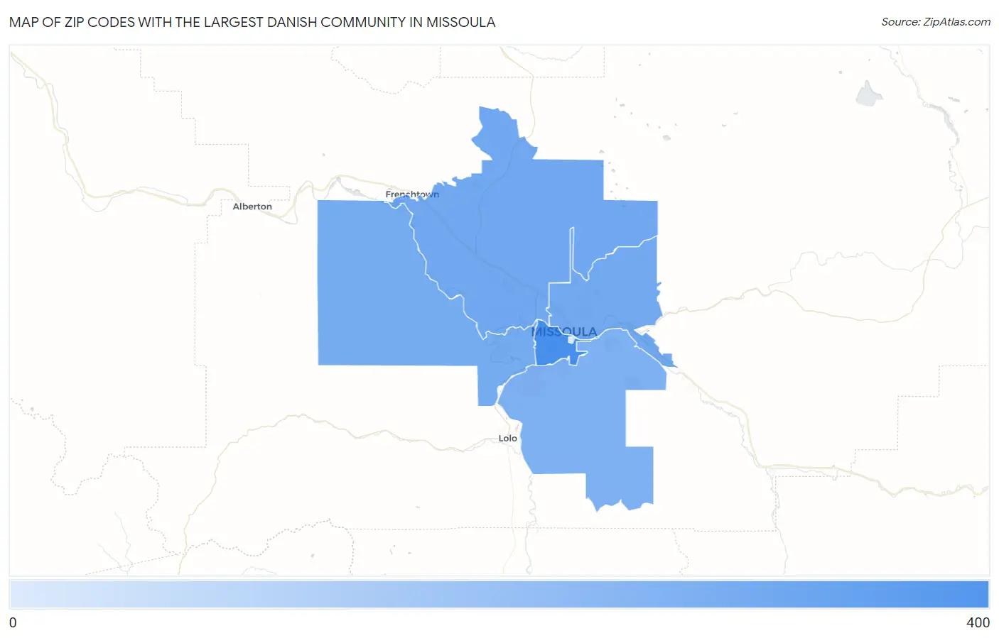 Zip Codes with the Largest Danish Community in Missoula Map