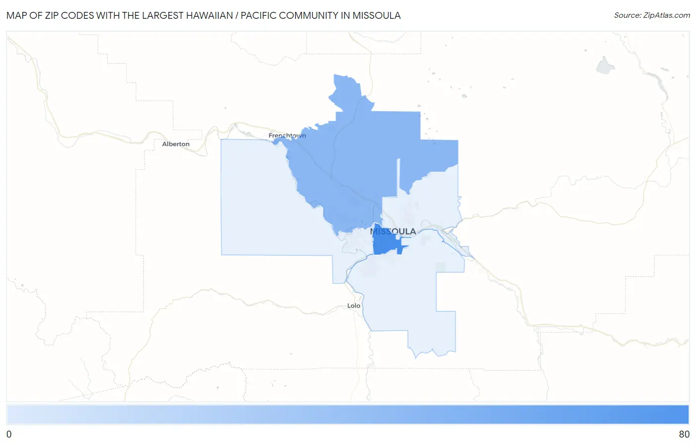 Zip Codes with the Largest Hawaiian / Pacific Community in Missoula Map