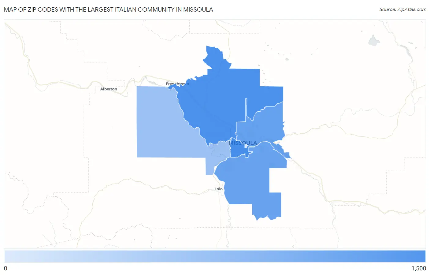 Zip Codes with the Largest Italian Community in Missoula Map
