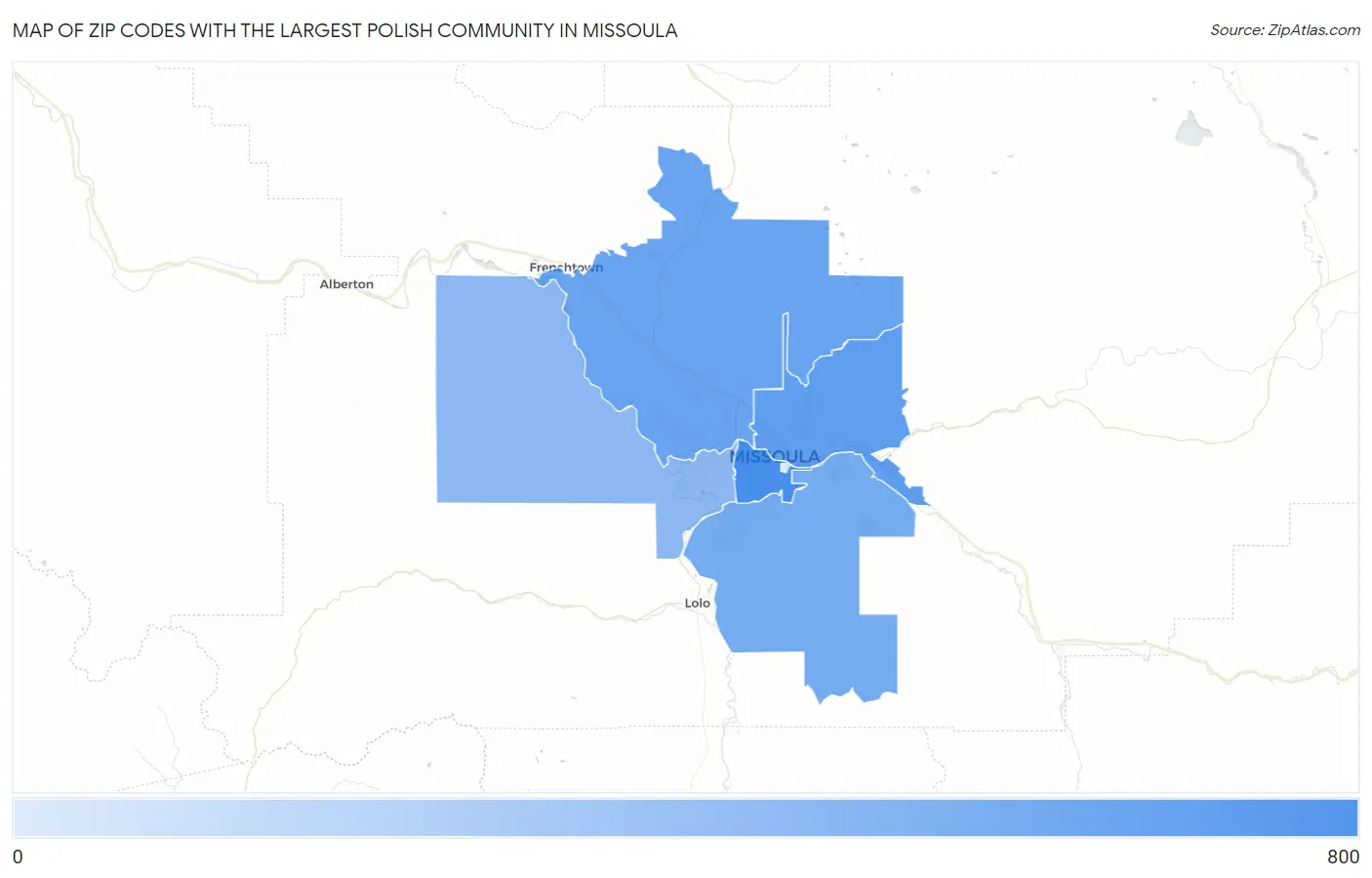 Zip Codes with the Largest Polish Community in Missoula Map