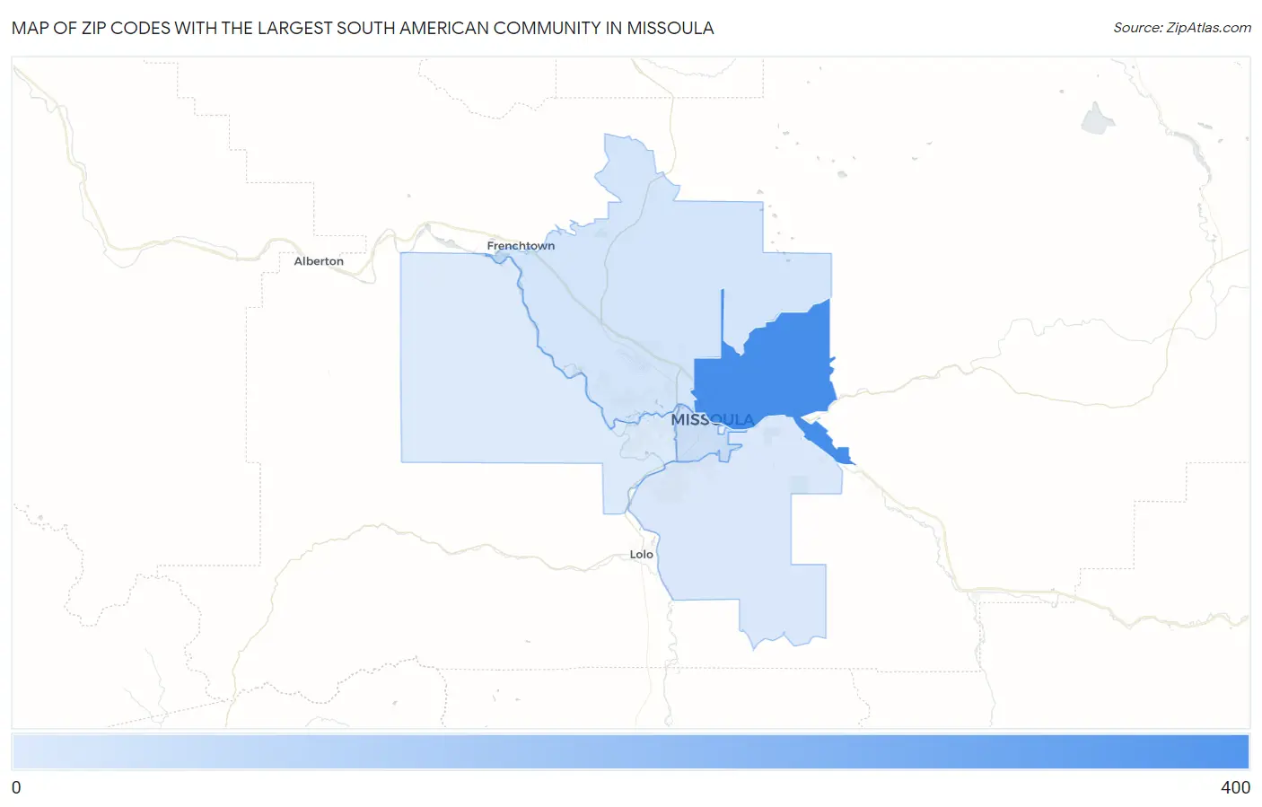 Zip Codes with the Largest South American Community in Missoula Map