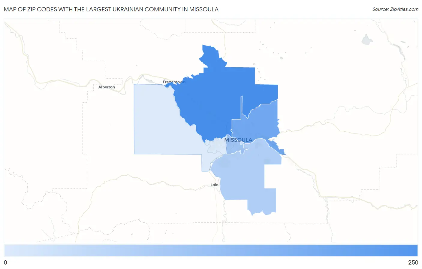 Zip Codes with the Largest Ukrainian Community in Missoula Map