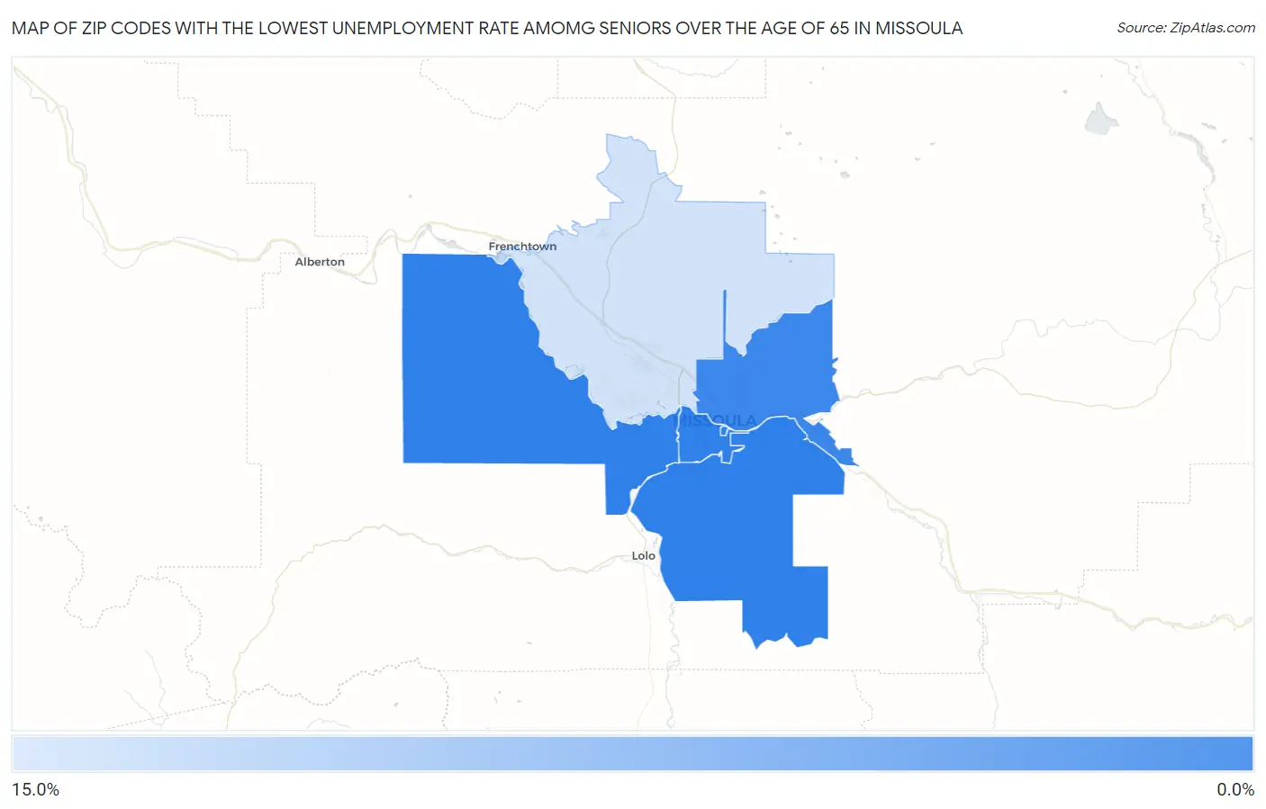 Zip Codes with the Lowest Unemployment Rate Amomg Seniors Over the Age of 65 in Missoula Map
