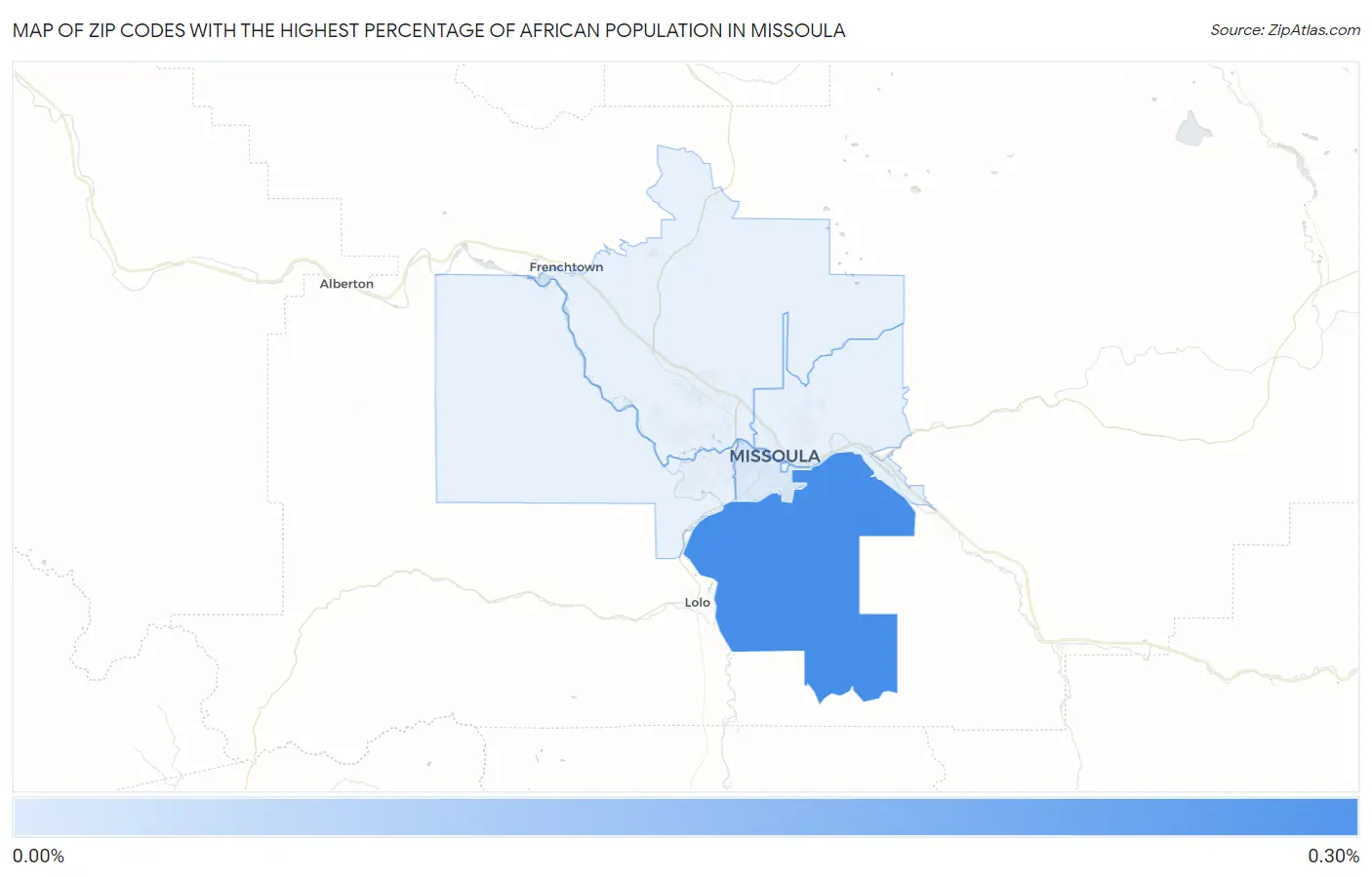 Zip Codes with the Highest Percentage of African Population in Missoula Map