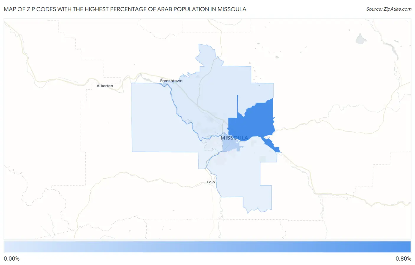 Zip Codes with the Highest Percentage of Arab Population in Missoula Map