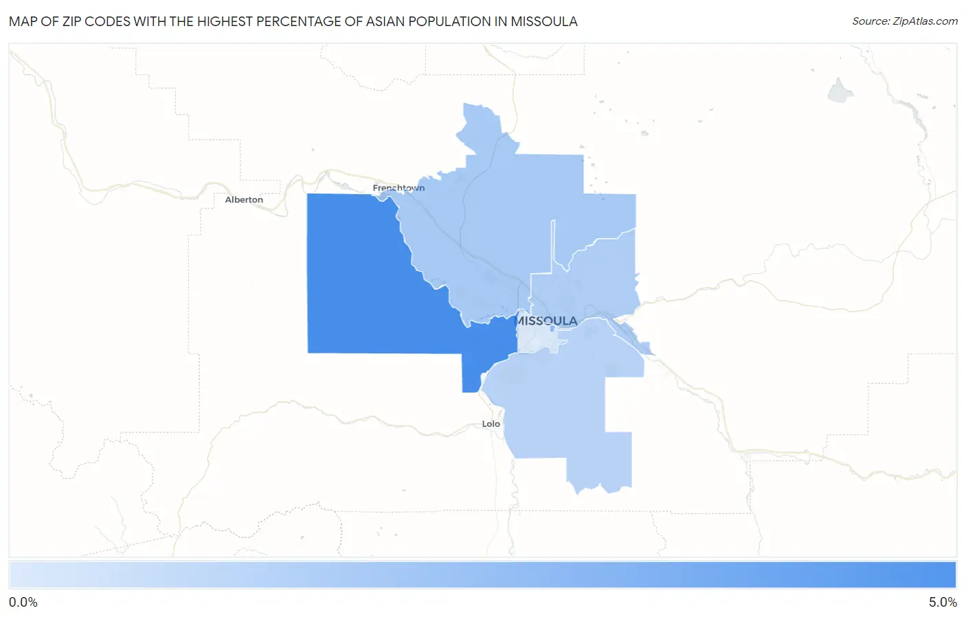 Zip Codes with the Highest Percentage of Asian Population in Missoula Map