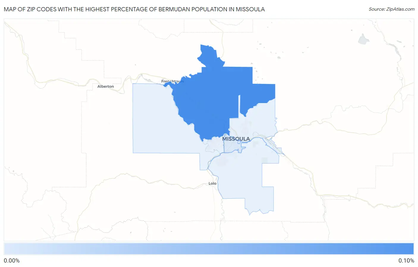 Zip Codes with the Highest Percentage of Bermudan Population in Missoula Map