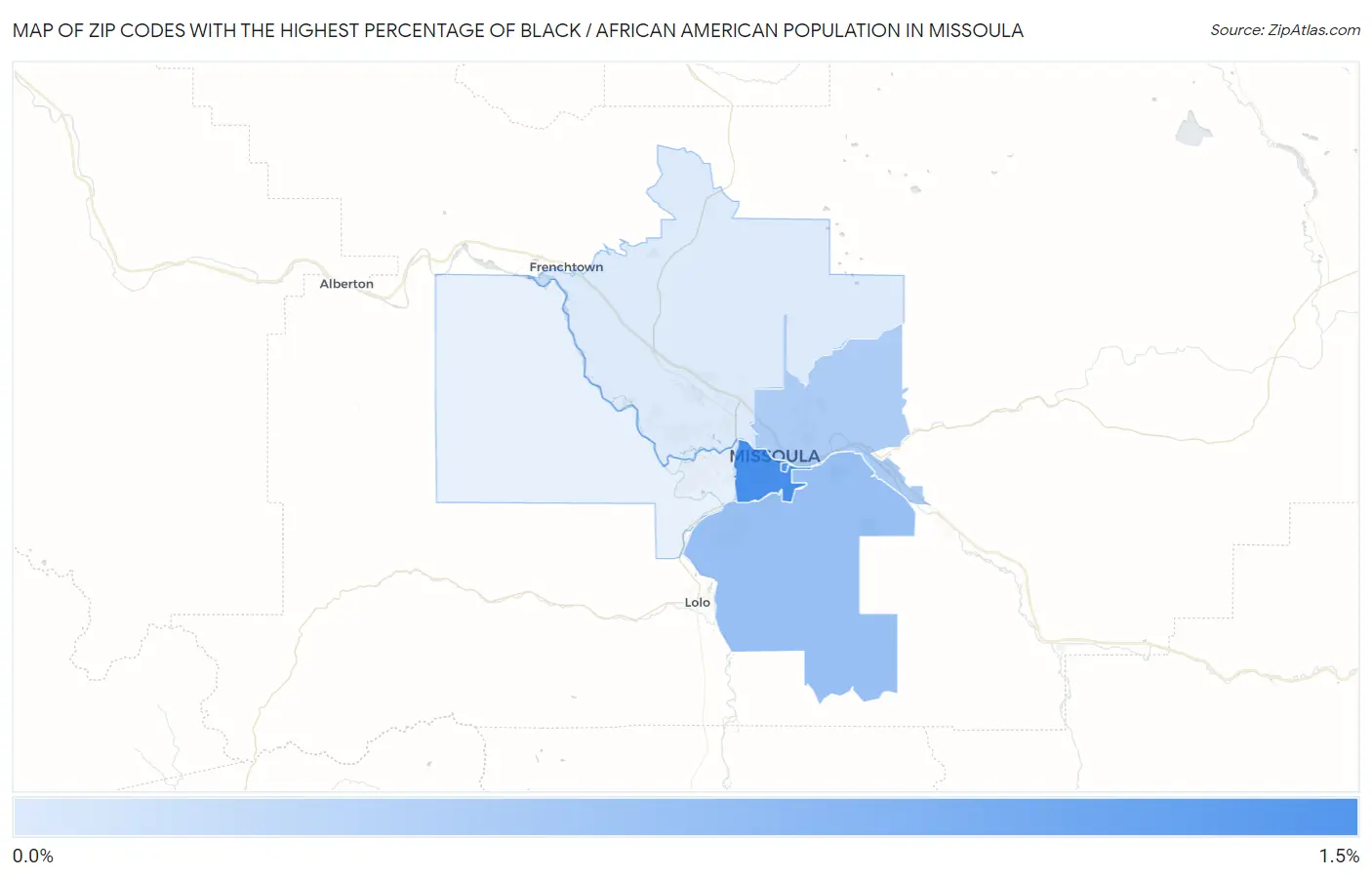 Zip Codes with the Highest Percentage of Black / African American Population in Missoula Map