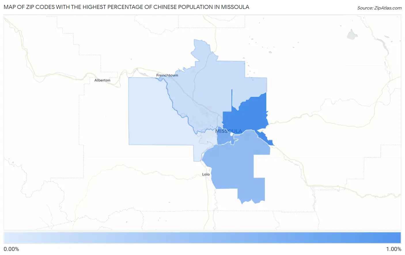 Zip Codes with the Highest Percentage of Chinese Population in Missoula Map