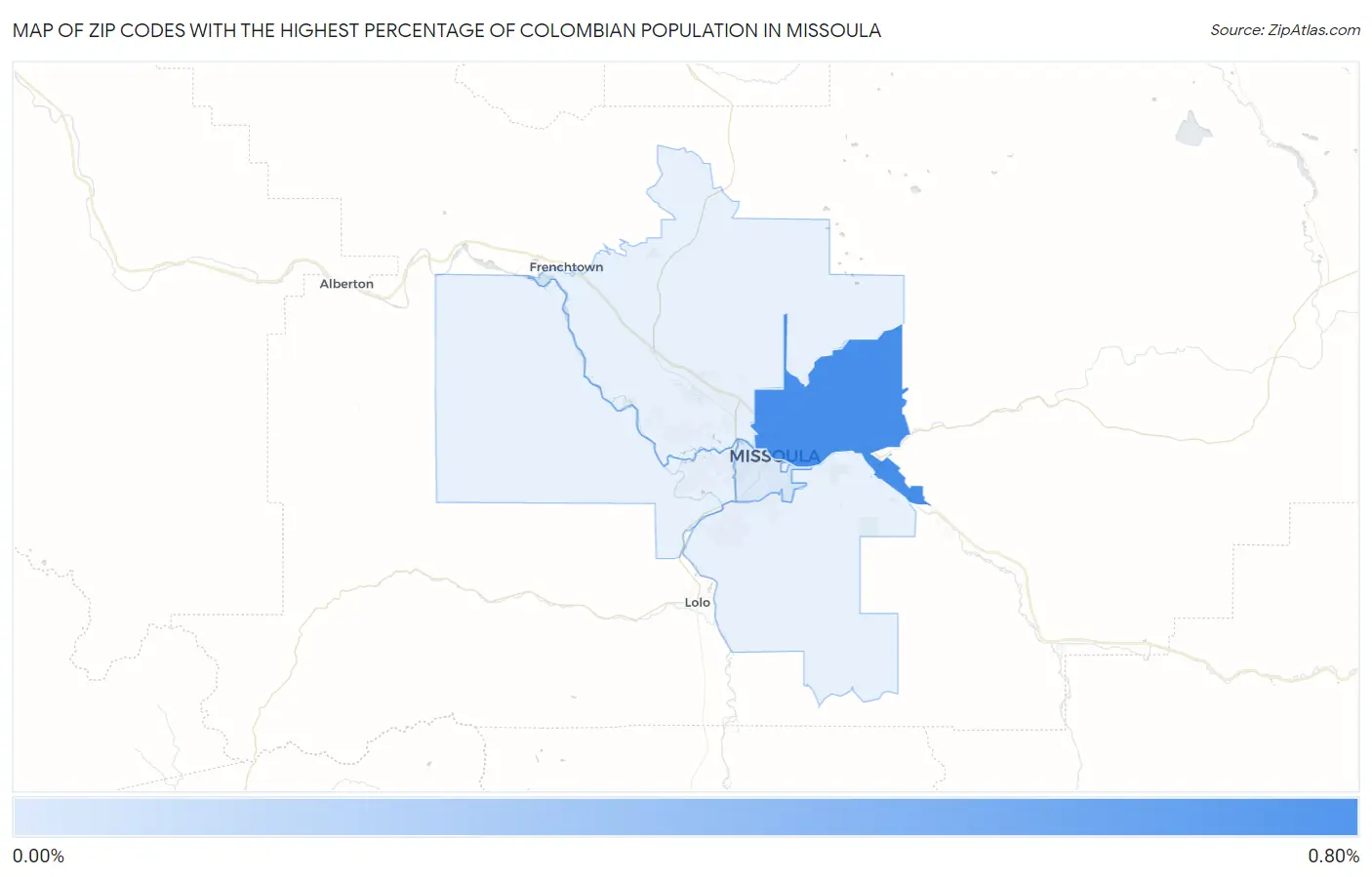 Zip Codes with the Highest Percentage of Colombian Population in Missoula Map