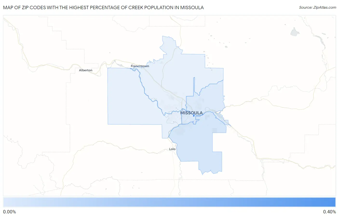 Zip Codes with the Highest Percentage of Creek Population in Missoula Map