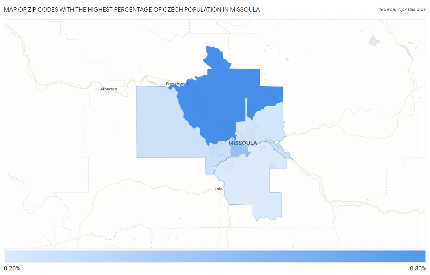 Zip Codes with the Highest Percentage of Czech Population in Missoula Map