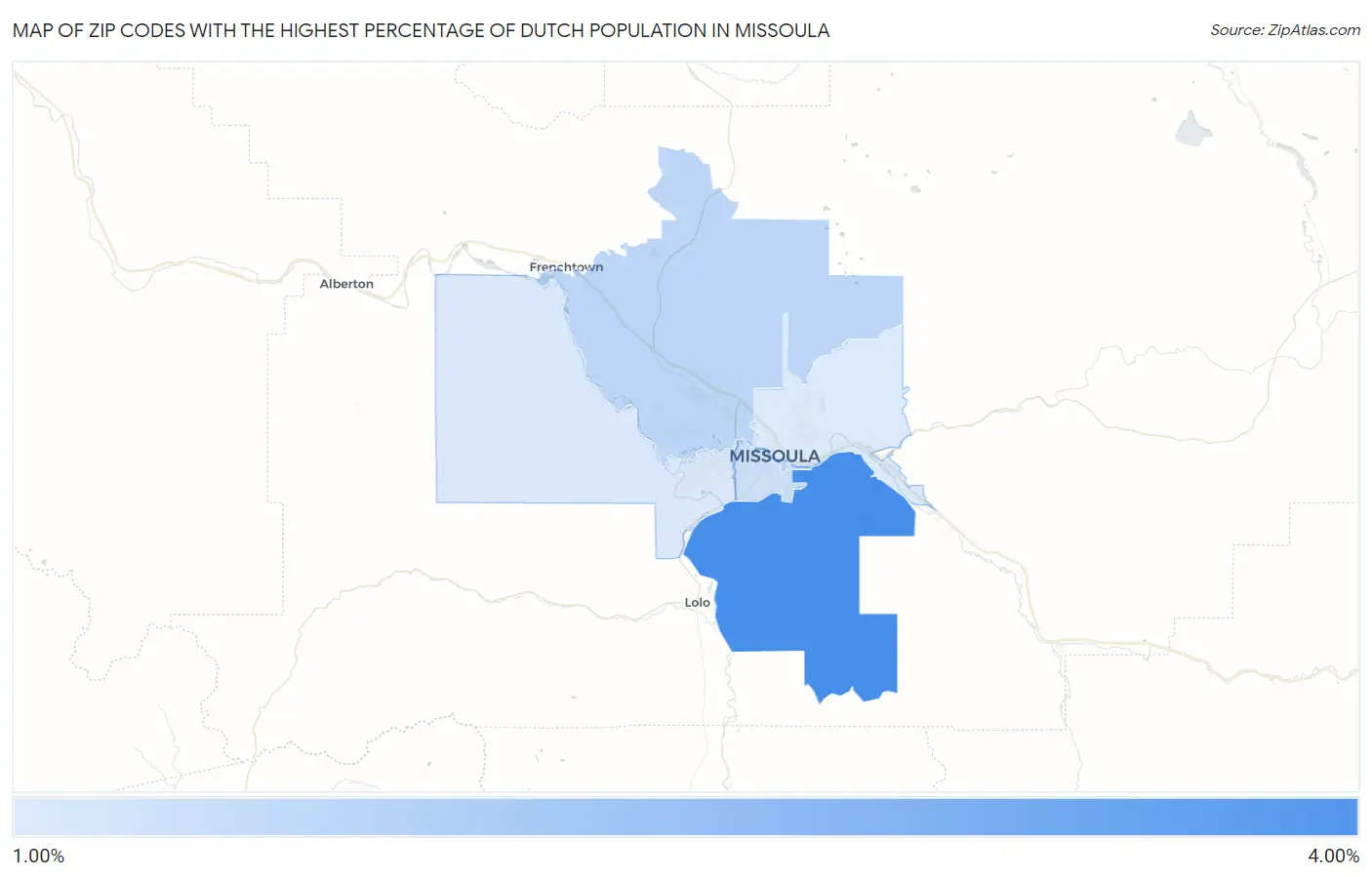Zip Codes with the Highest Percentage of Dutch Population in Missoula Map