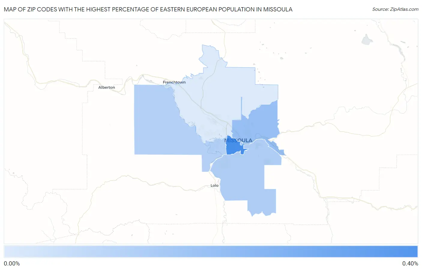 Zip Codes with the Highest Percentage of Eastern European Population in Missoula Map