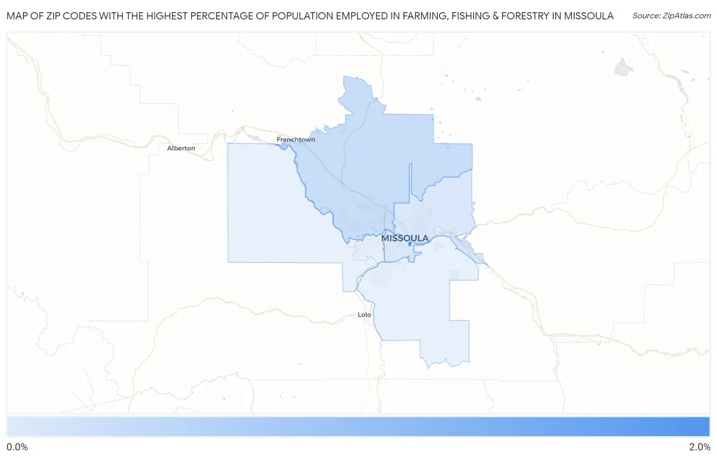 Zip Codes with the Highest Percentage of Population Employed in Farming, Fishing & Forestry in Missoula Map