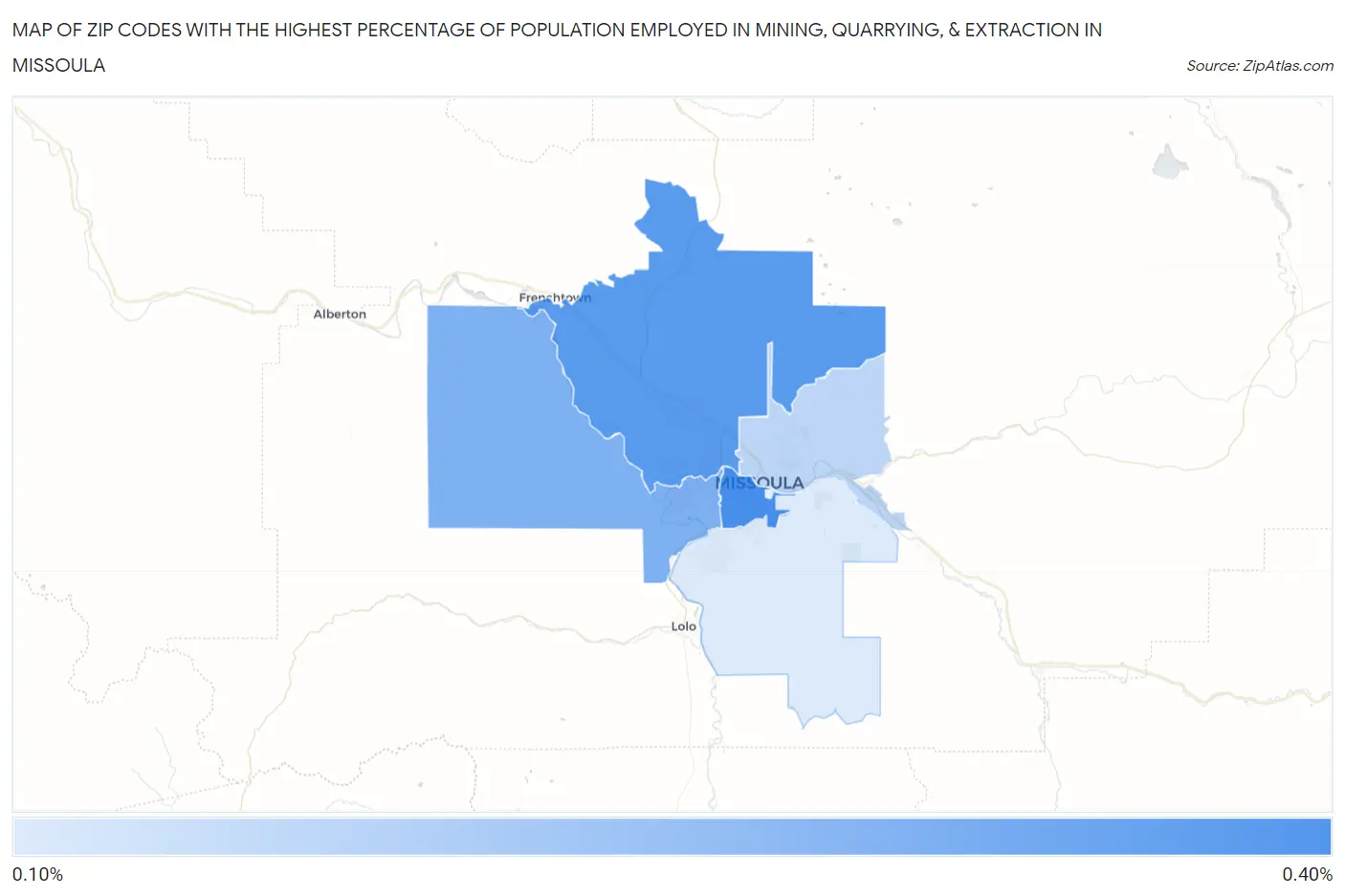 Zip Codes with the Highest Percentage of Population Employed in Mining, Quarrying, & Extraction in Missoula Map