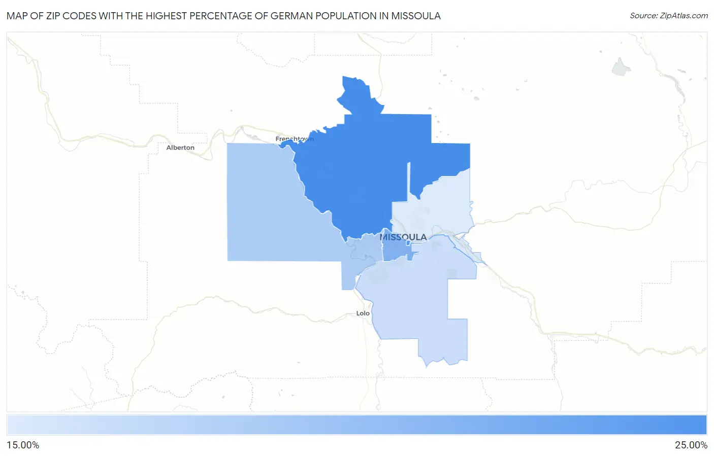 Zip Codes with the Highest Percentage of German Population in Missoula Map