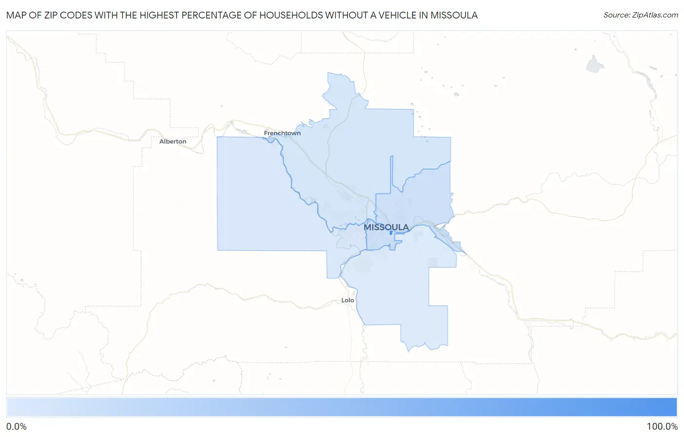 Zip Codes with the Highest Percentage of Households Without a Vehicle in Missoula Map