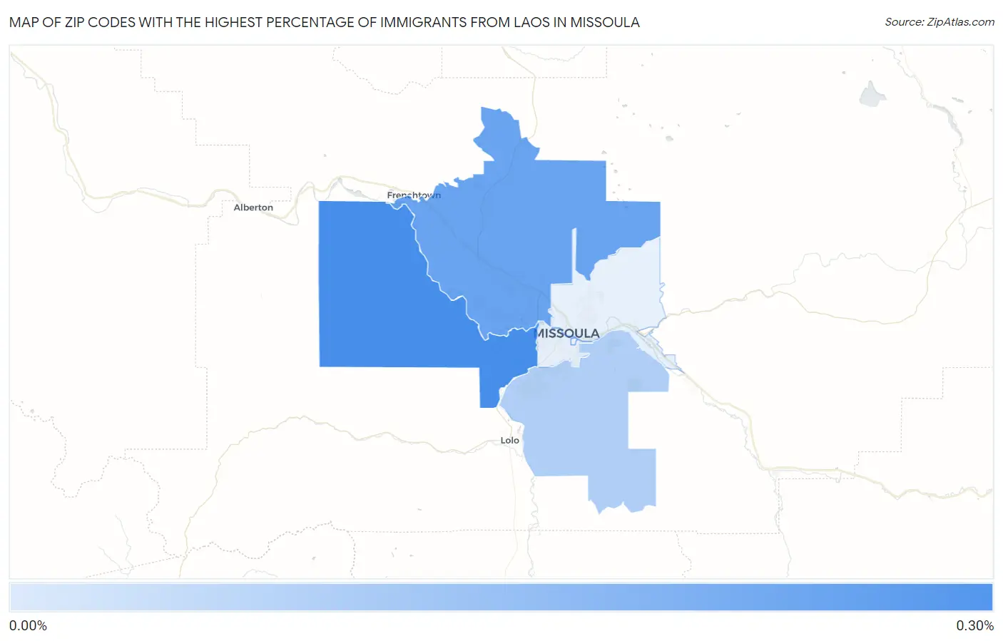 Zip Codes with the Highest Percentage of Immigrants from Laos in Missoula Map