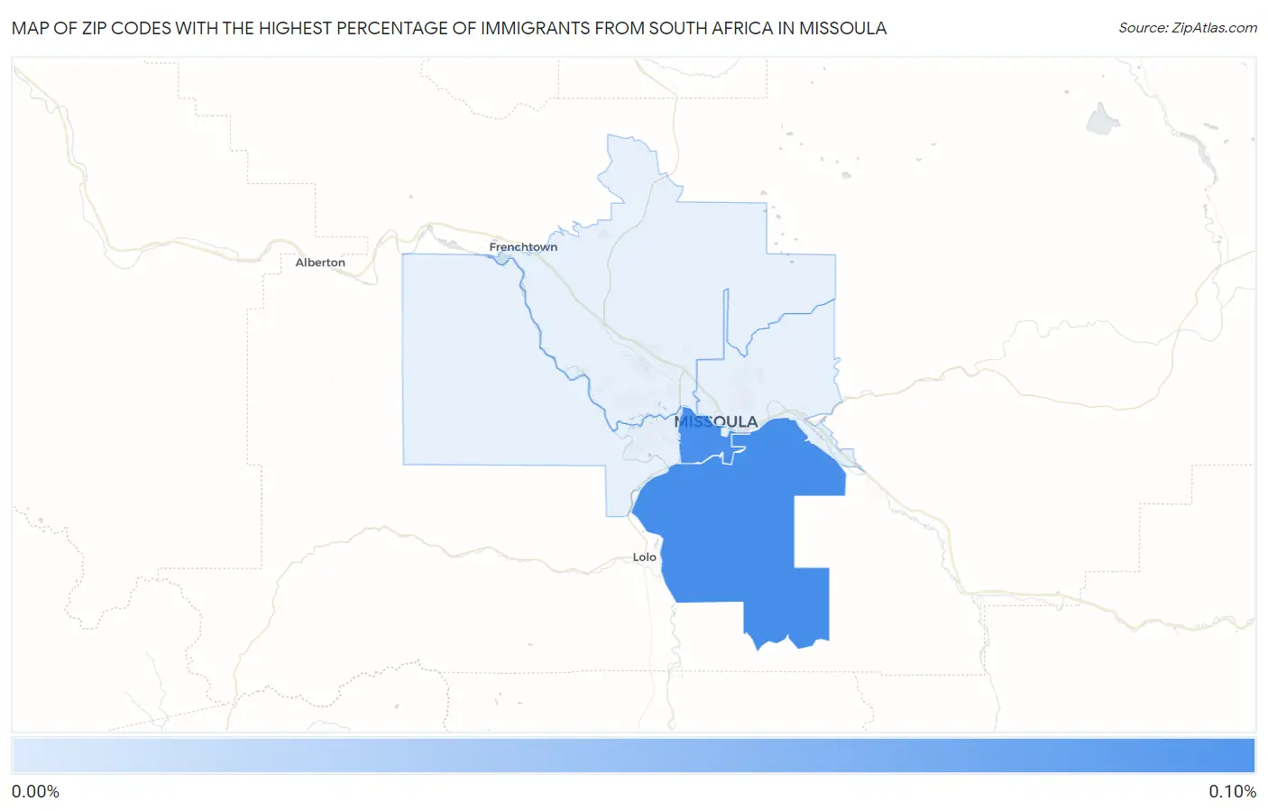 Zip Codes with the Highest Percentage of Immigrants from South Africa in Missoula Map