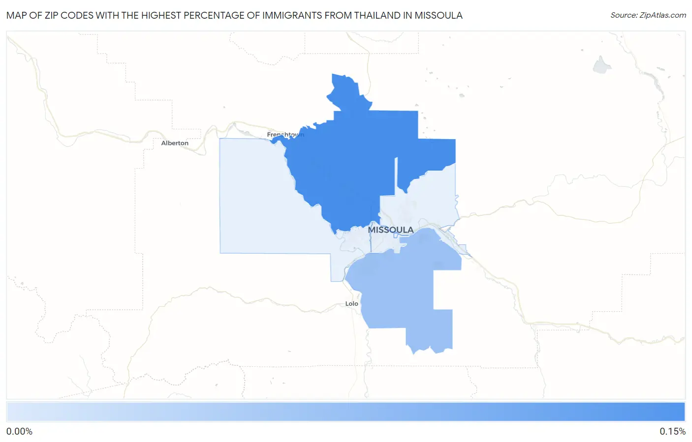 Zip Codes with the Highest Percentage of Immigrants from Thailand in Missoula Map