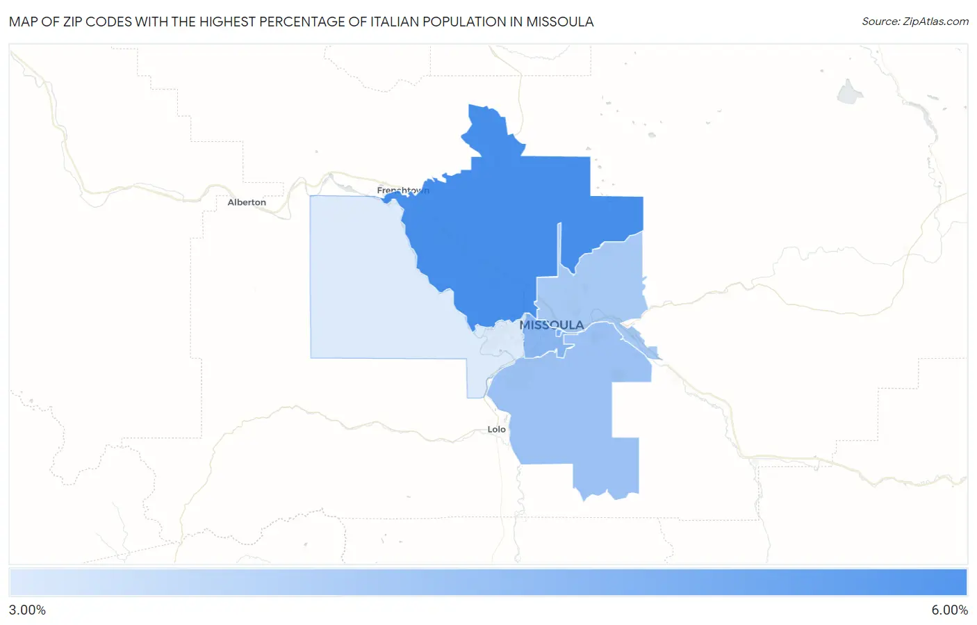 Zip Codes with the Highest Percentage of Italian Population in Missoula Map