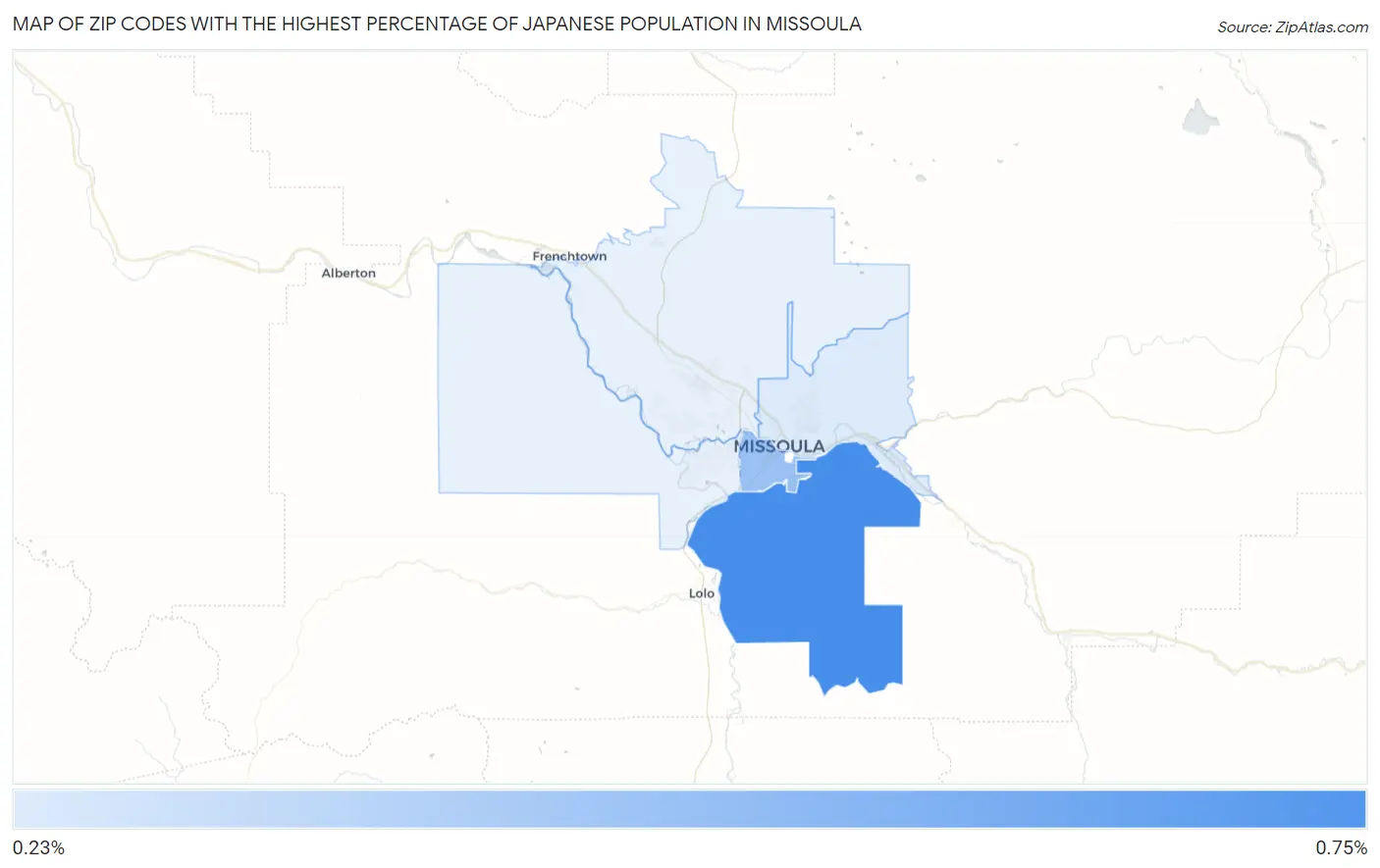 Zip Codes with the Highest Percentage of Japanese Population in Missoula Map