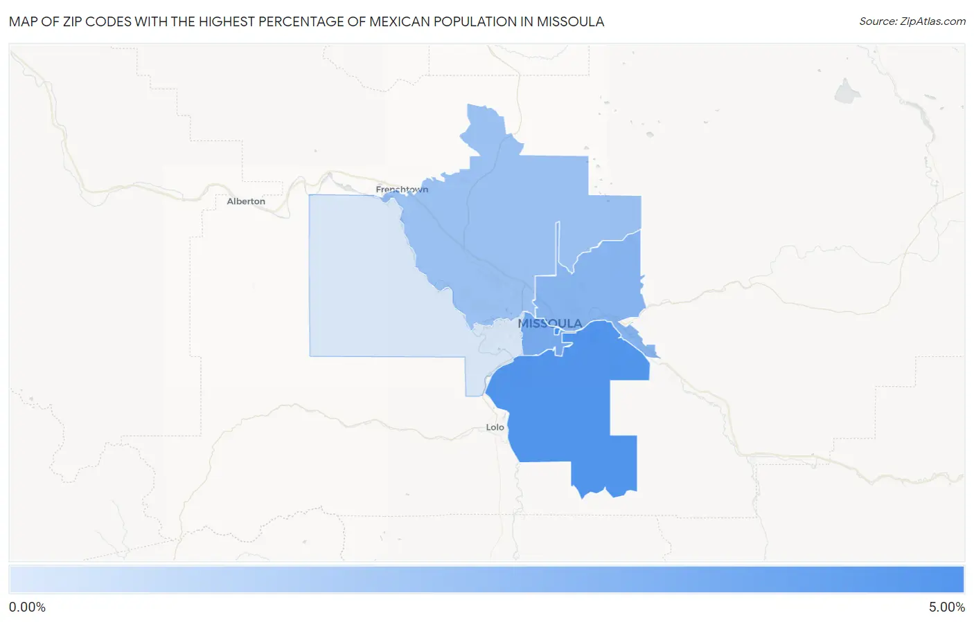 Zip Codes with the Highest Percentage of Mexican Population in Missoula Map