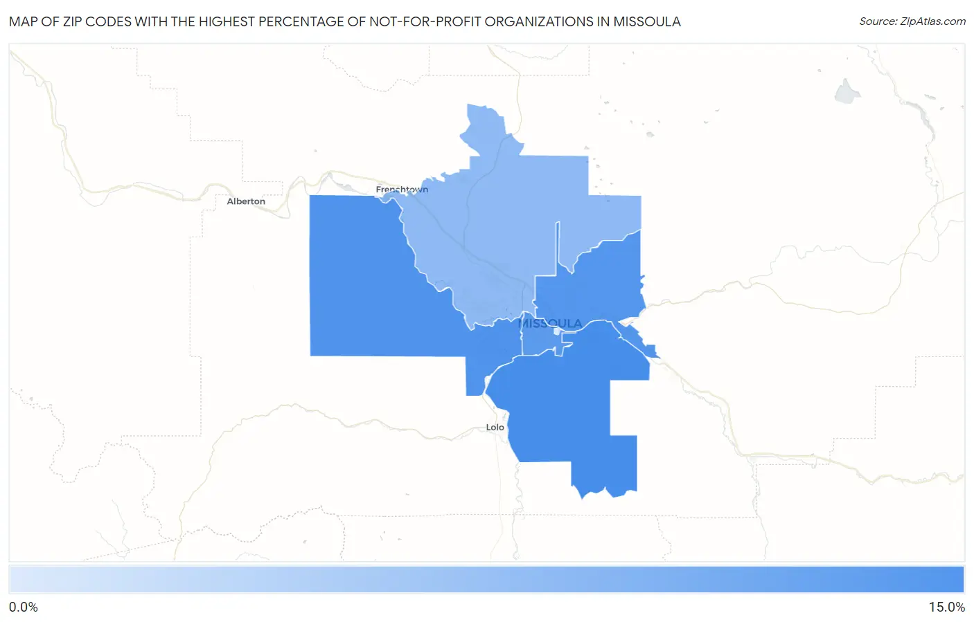 Zip Codes with the Highest Percentage of Not-for-profit Organizations in Missoula Map