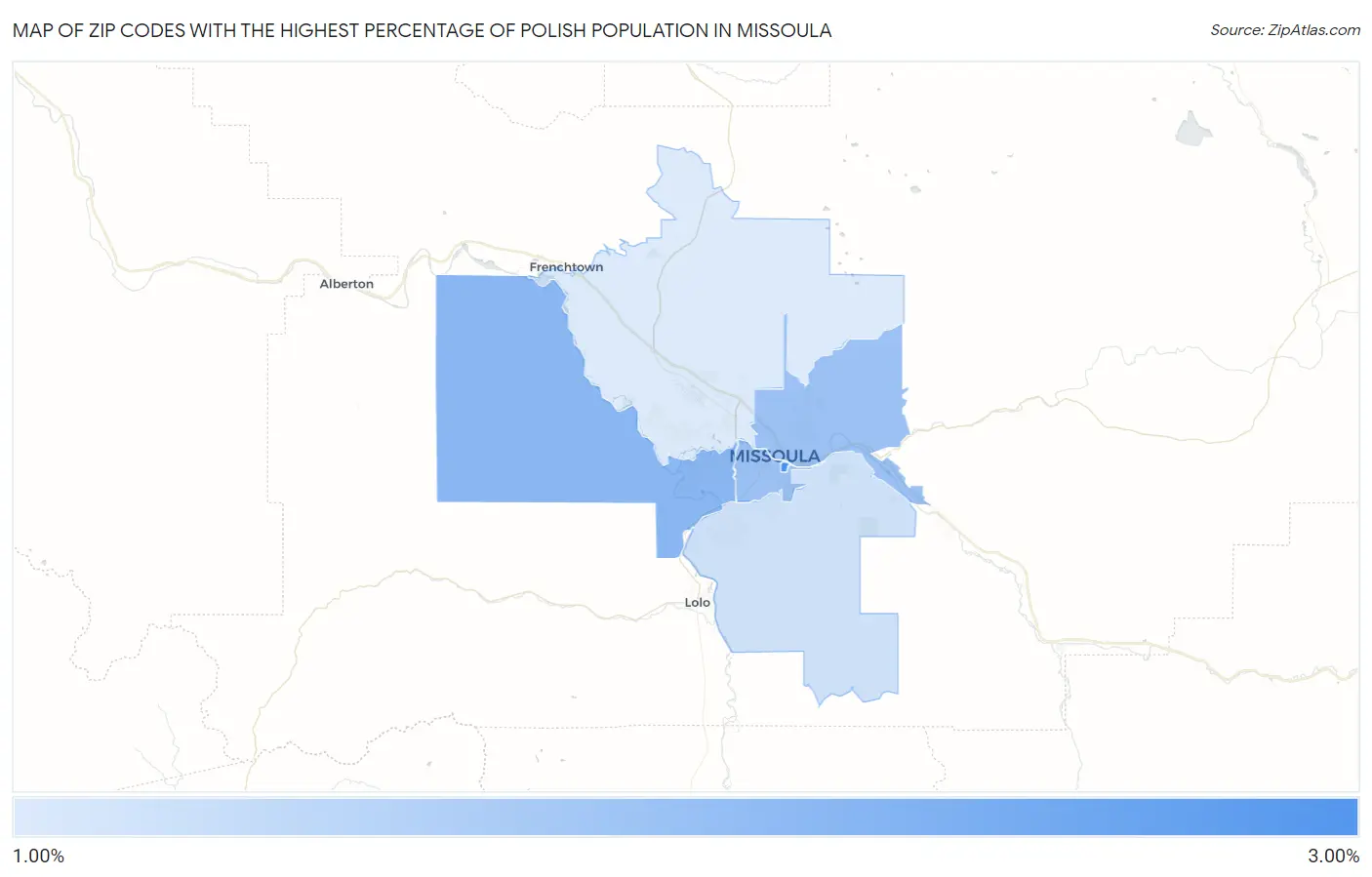 Zip Codes with the Highest Percentage of Polish Population in Missoula Map