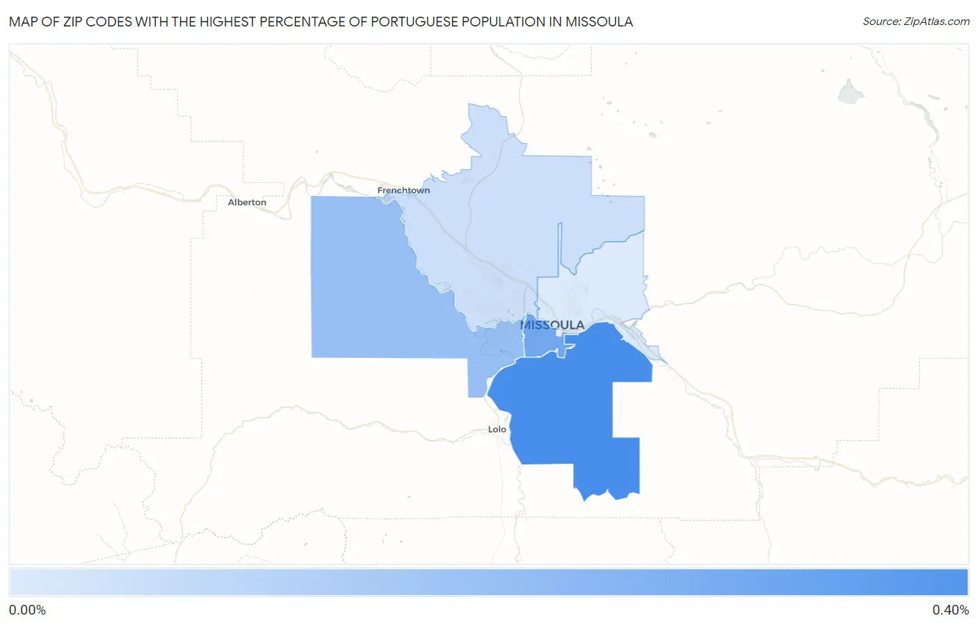 Zip Codes with the Highest Percentage of Portuguese Population in Missoula Map