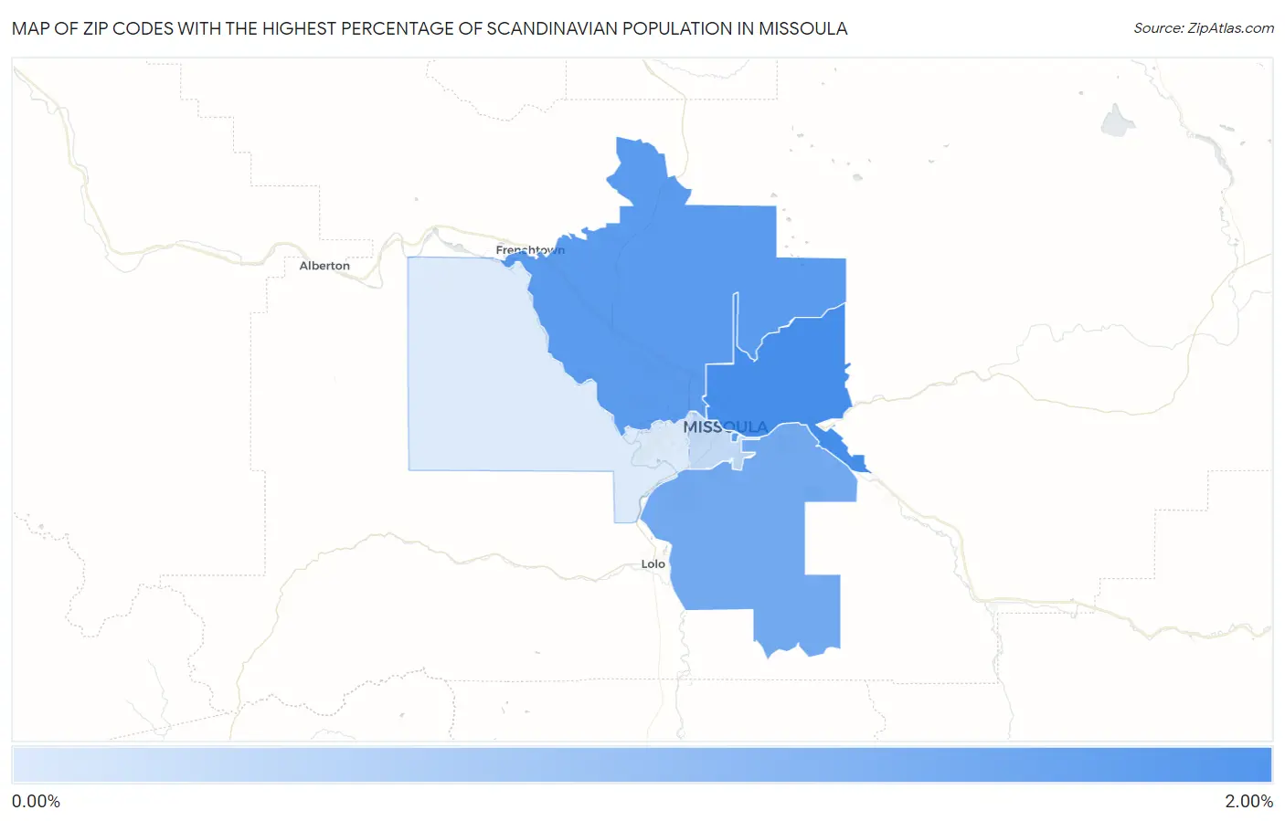 Zip Codes with the Highest Percentage of Scandinavian Population in Missoula Map