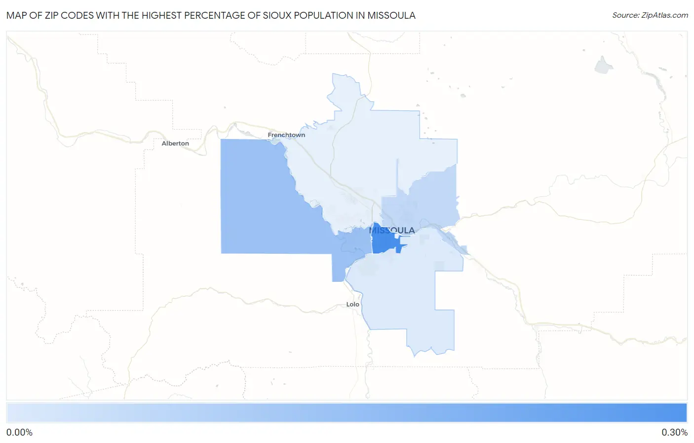 Zip Codes with the Highest Percentage of Sioux Population in Missoula Map