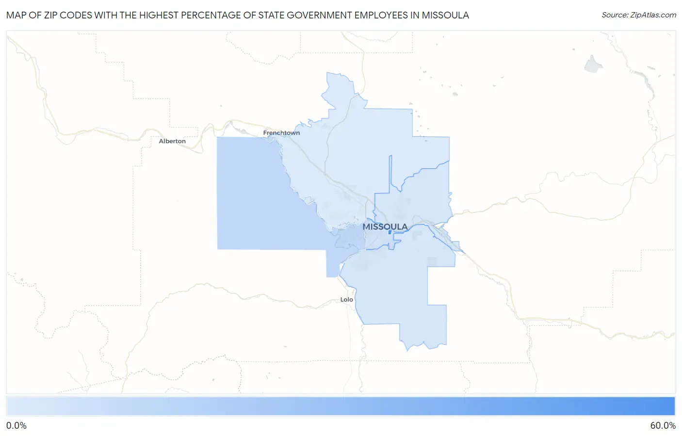 Zip Codes with the Highest Percentage of State Government Employees in Missoula Map