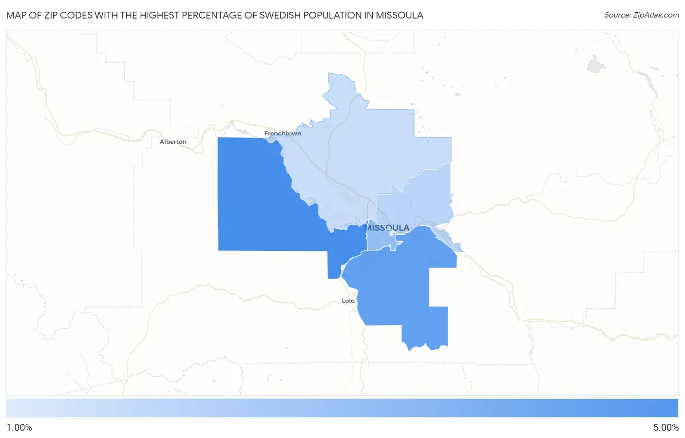 Zip Codes with the Highest Percentage of Swedish Population in Missoula Map