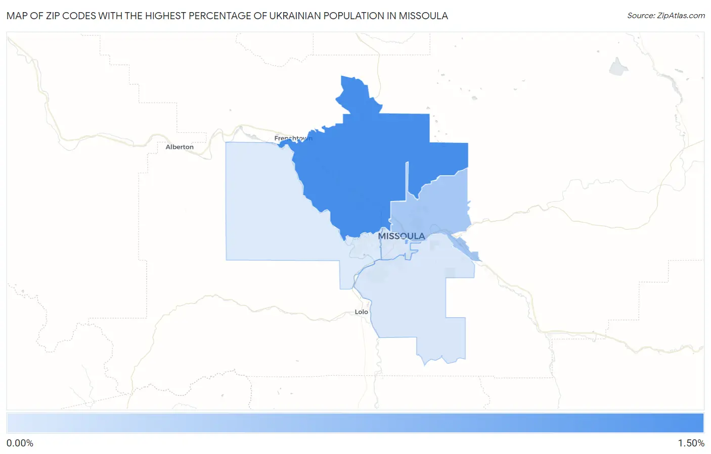 Zip Codes with the Highest Percentage of Ukrainian Population in Missoula Map