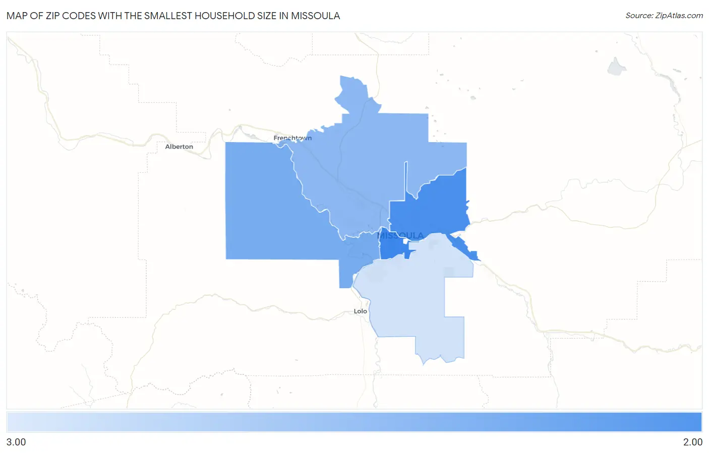 Zip Codes with the Smallest Household Size in Missoula Map