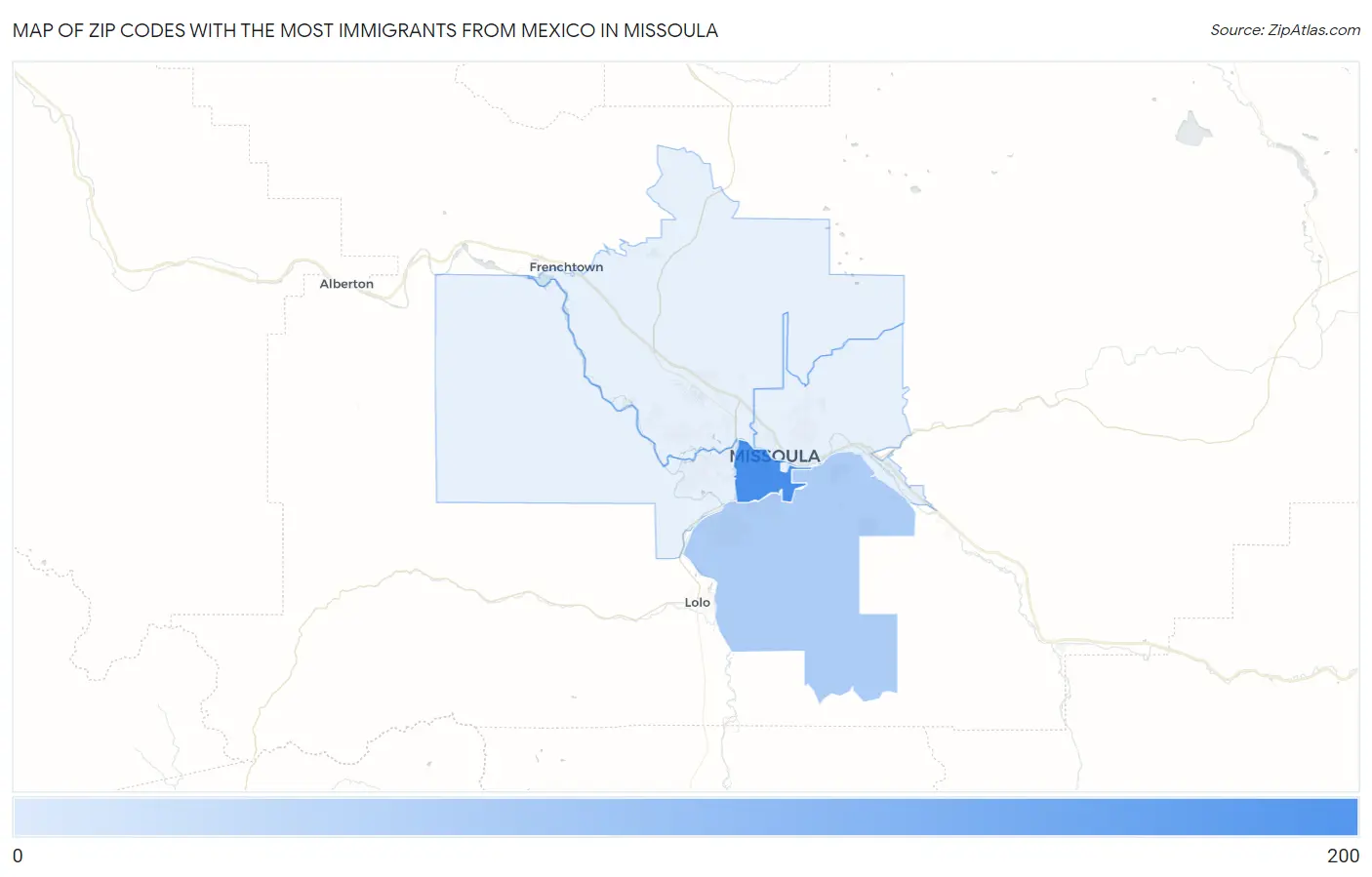 Zip Codes with the Most Immigrants from Mexico in Missoula Map