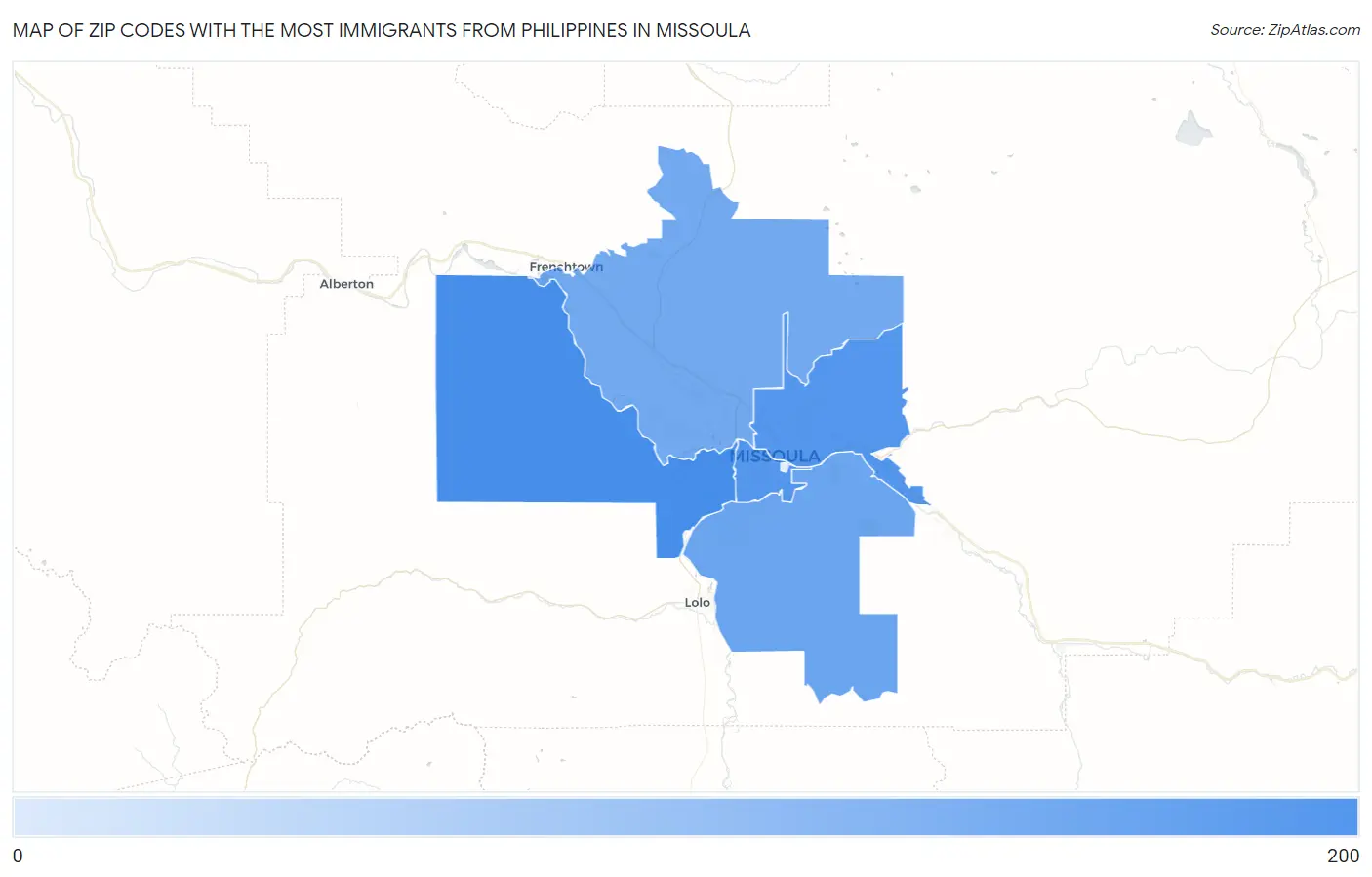 Zip Codes with the Most Immigrants from Philippines in Missoula Map