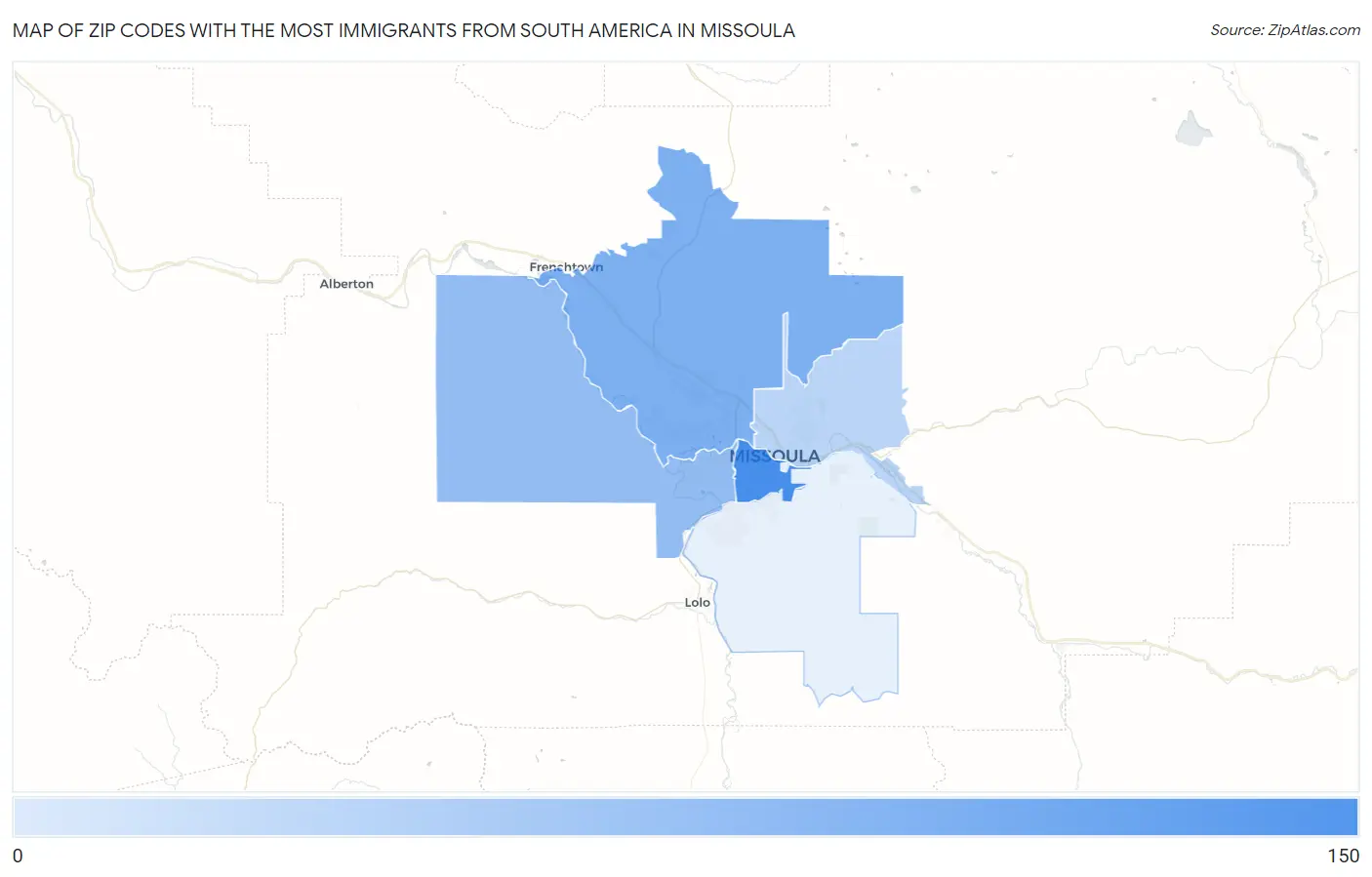 Zip Codes with the Most Immigrants from South America in Missoula Map