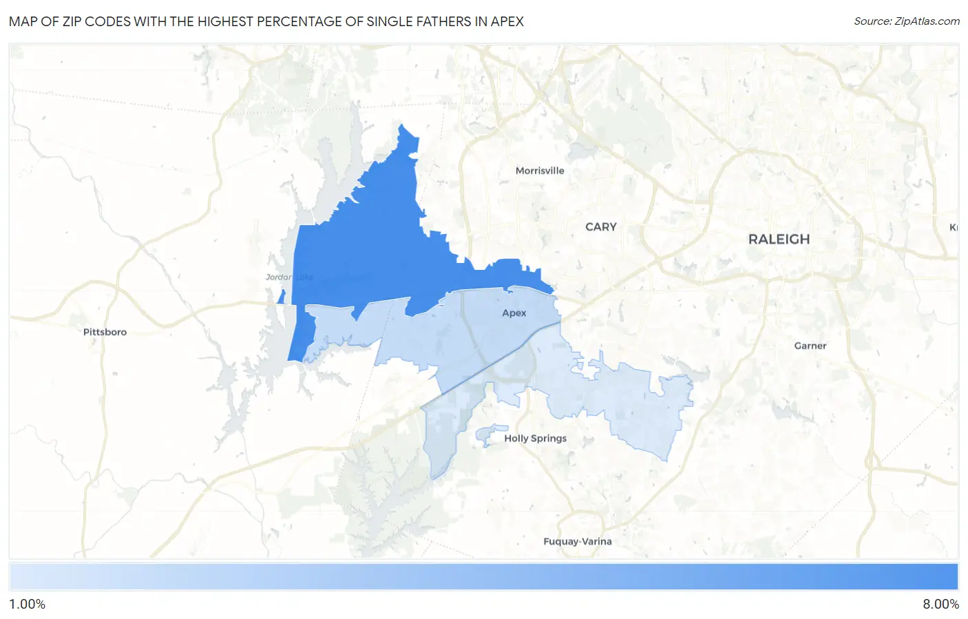 Zip Codes with the Highest Percentage of Single Fathers in Apex Map