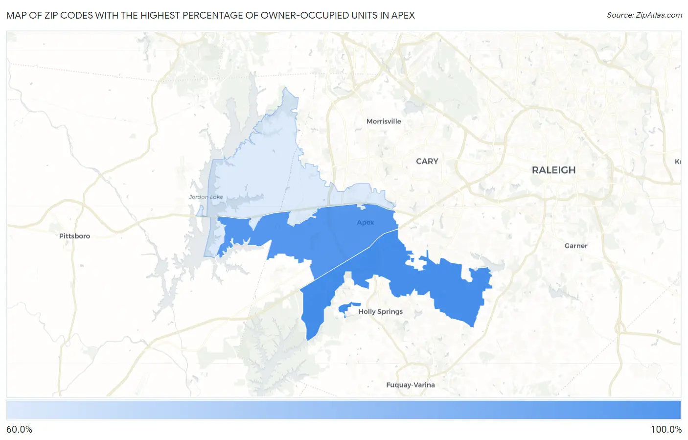 Zip Codes with the Highest Percentage of Owner-Occupied Units in Apex Map