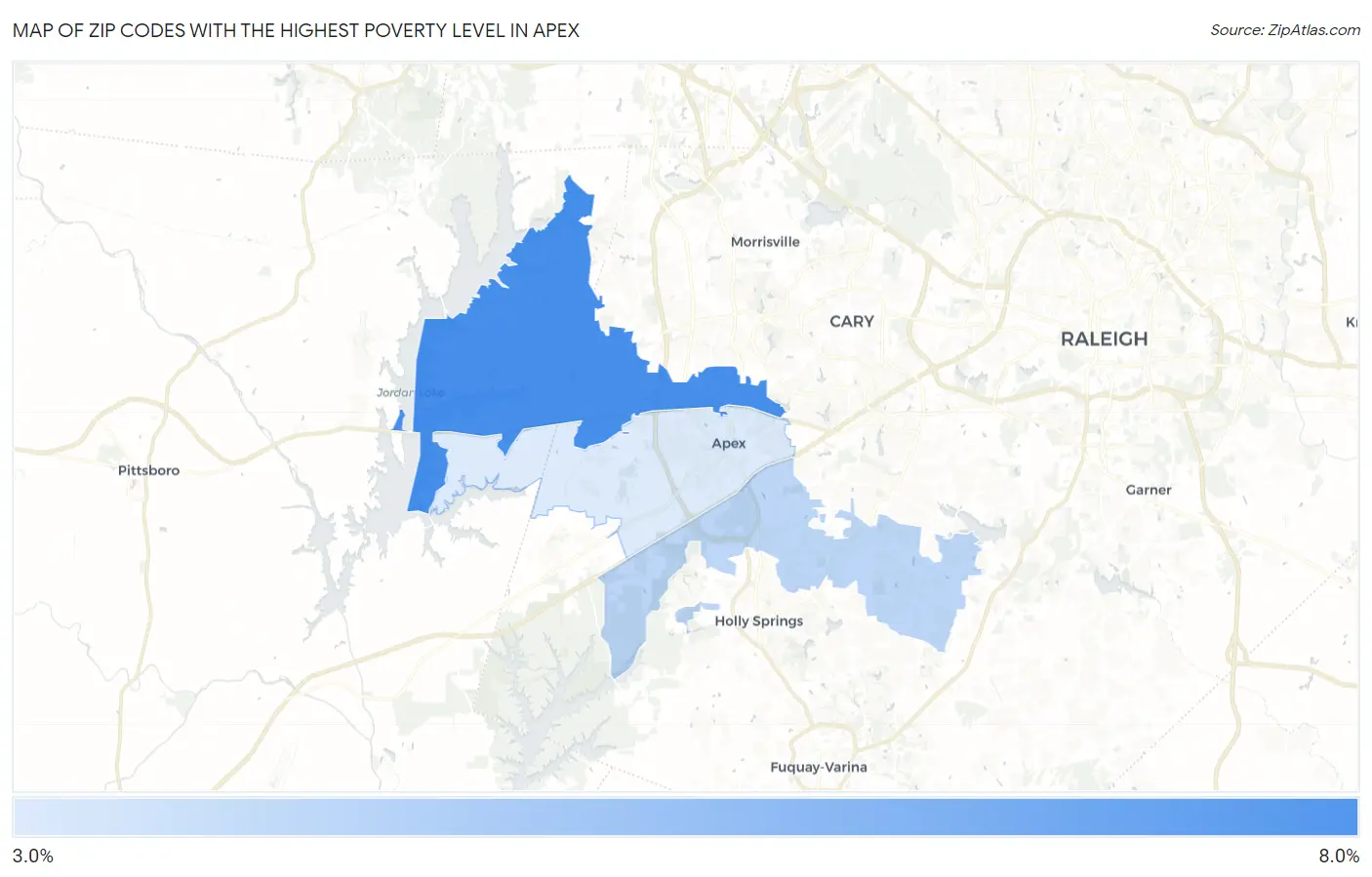 Zip Codes with the Highest Poverty Level in Apex Map