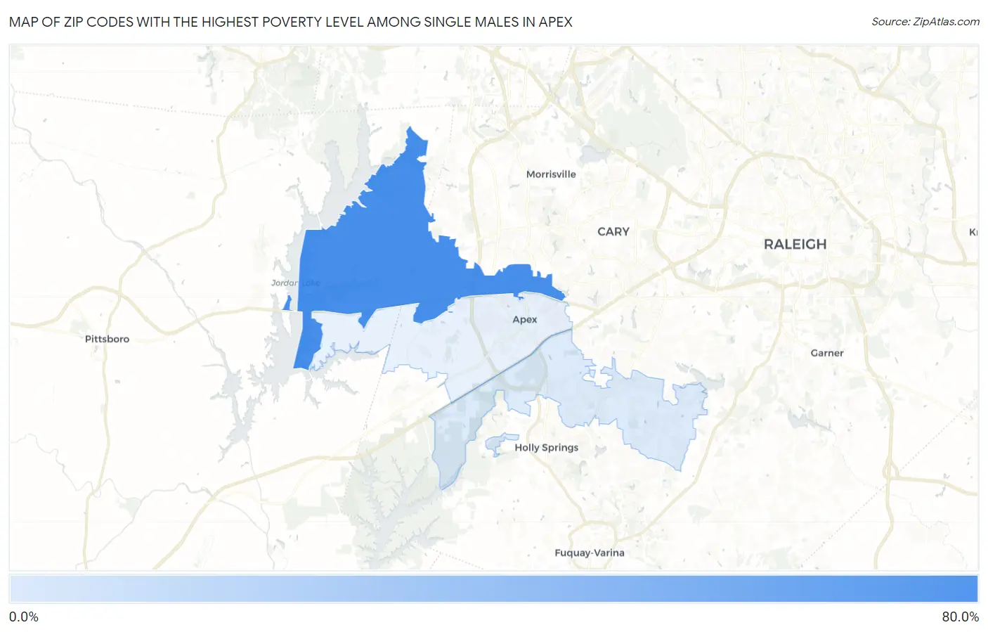 Zip Codes with the Highest Poverty Level Among Single Males in Apex Map