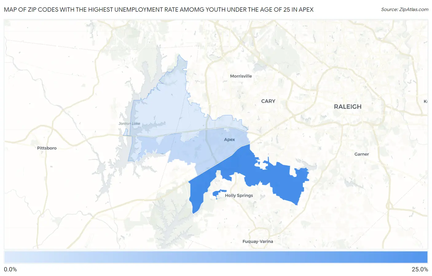 Zip Codes with the Highest Unemployment Rate Amomg Youth Under the Age of 25 in Apex Map