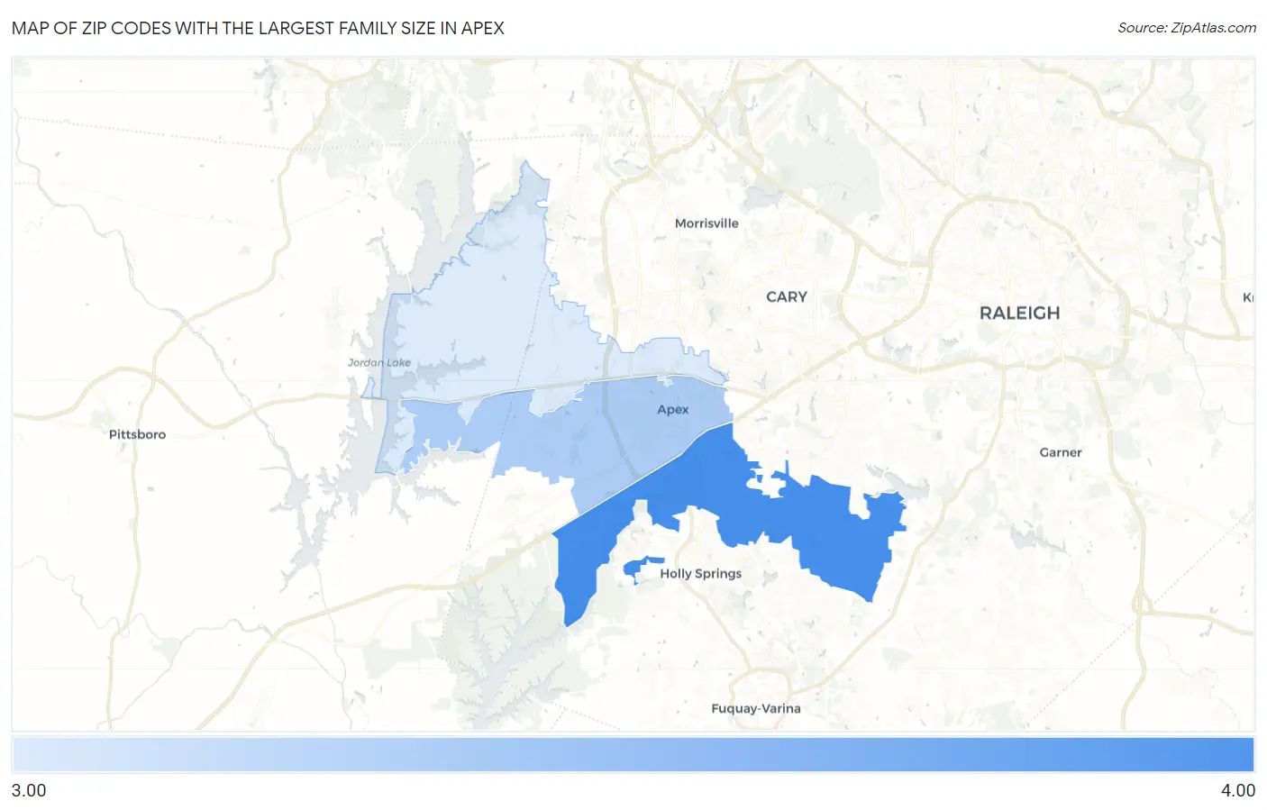 Zip Codes with the Largest Family Size in Apex Map