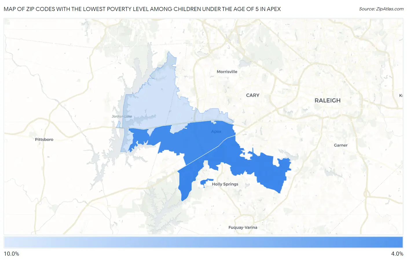 Zip Codes with the Lowest Poverty Level Among Children Under the Age of 5 in Apex Map